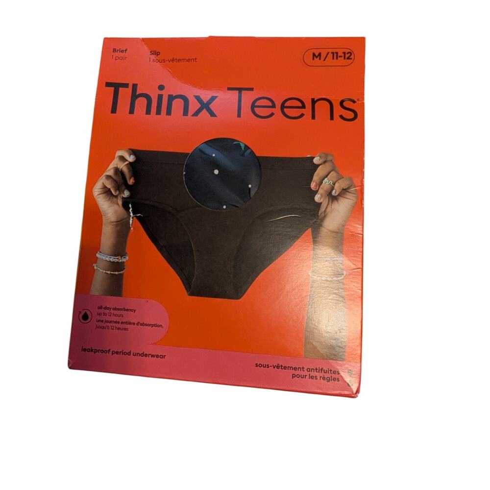Thinx Teens Medium Period Underwear 11-12 Lucky Stars Blue Brief Slip Panties
